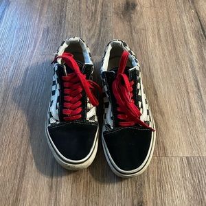 Old Skool Checkered Vans with Red Laces